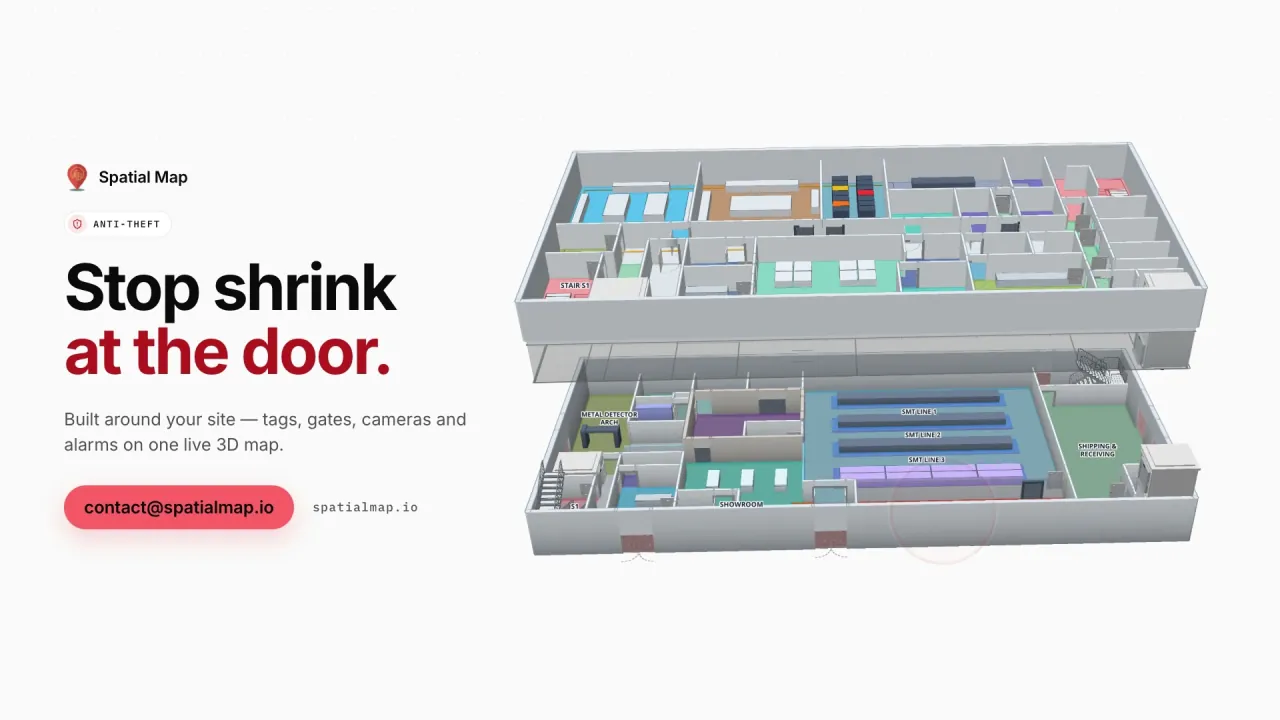 Anti-theft film: “Stop shrink at the door” beside the two floors of Northgate Electronics in 3D